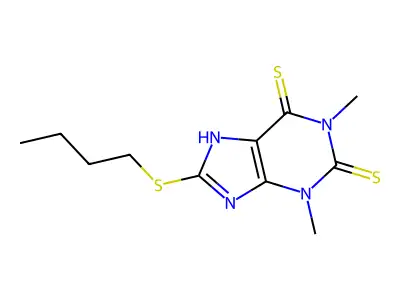 8-butylsulfanyl-1,3-dimethyl-7H-purine-2,6-dithione structure
