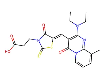 3-(5-{[2-(Diethylamino)-9-methyl-4-oxo-4H-pyrido[1,2-a]pyrimidin-3-yl]methylidene}-4-oxo-2-sulfanylidene-1,3-thiazolidin-3-yl)propanoic acid structure