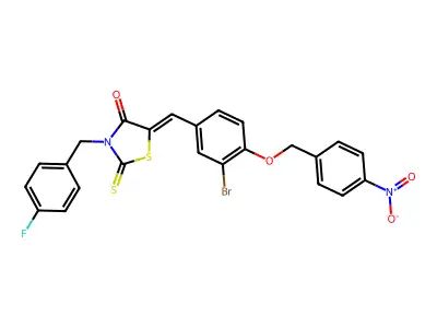 5-({3-Bromo-4-[(4-nitrophenyl)methoxy]phenyl}methylidene)-3-[(4-fluorophenyl)methyl]-2-sulfanylidene-1,3-thiazolidin-4-one structure