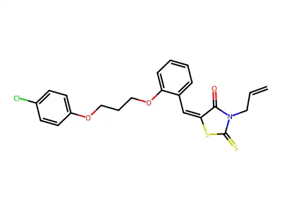 (5E)-5-[[2-[3-(4-chlorophenoxy)propoxy]phenyl]methylidene]-3-prop-2-enyl-2-sulfanylidene-1,3-thiazolidin-4-one structure