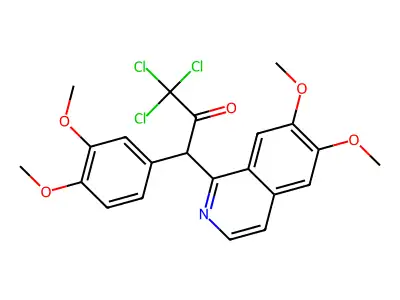 1,1,1-trichloro-3-(6,7-dimethoxyisoquinolin-1-yl)-3-(3,4-dimethoxyphenyl)propan-2-one structure