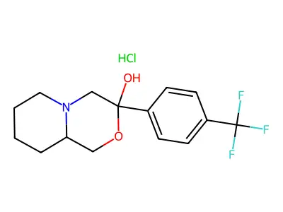 Octahydro-3-(4-(trifluoromethyl)phenyl)pyrido(2,1-c)(1,4)oxazin-3-ol hydrochloride structure