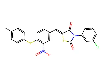 3-(3-chlorophenyl)-5-[[4-(4-methylphenyl)sulfanyl-3-nitrophenyl]methylidene]-1,3-thiazolidine-2,4-dione structure