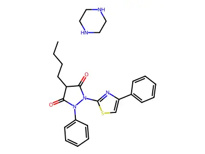 1-Phenyl 2-(4' phenylthiazole-2'-yl) 4-n-butyl pyrazolidinedione sel de piperazine [French] structure