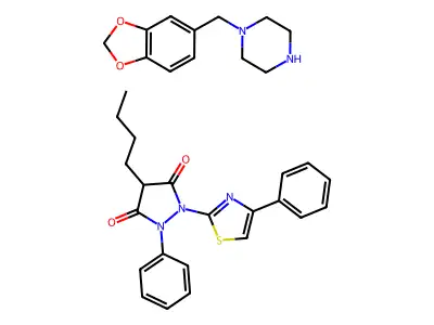 1-Phenyl 2-(4'-phenylthiazole-2'-yl) 4-n-butyl pyrazolidinedione sel de piperonyl piperazine structure