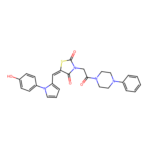 (5E)-5-[[1-(4-hydroxyphenyl)pyrrol-2-yl]methylidene]-3-[2-oxo-2-(4-phenylpiperazin-1-yl)ethyl]-1,3-thiazolidine-2,4-dione structure