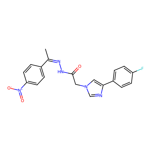 2-[4-(4-fluorophenyl)imidazol-1-yl]-N-[(Z)-1-(4-nitrophenyl)ethylideneamino]acetamide structure