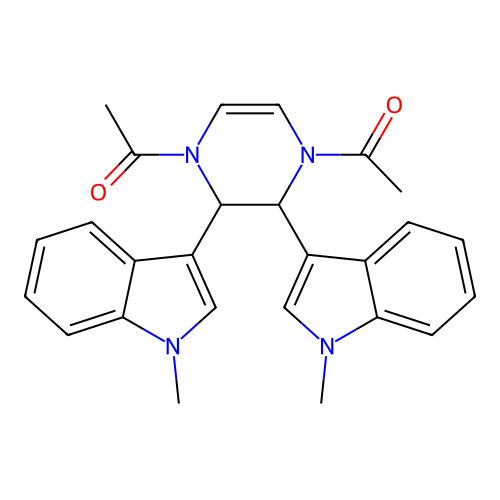 1-[4-Acetyl-2,3-bis(1-methylindol-3-yl)-2,3-dihydropyrazin-1-yl]ethanone structure