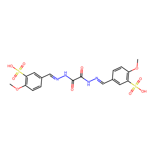 2-methoxy-5-[(E)-[[2-[(2E)-2-[(4-methoxy-3-sulfo-phenyl)methylene]hydrazino]-2-oxo-acetyl]hydrazono]methyl]benzenesulfonic acid structure