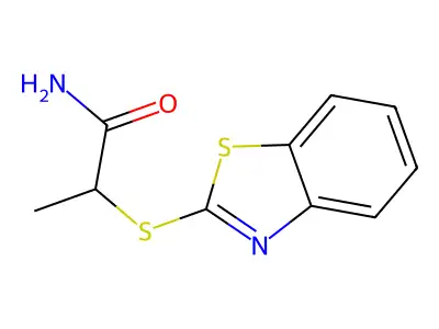 2-(Benzothiazol-2-ylthio)-propionic acid amide structure