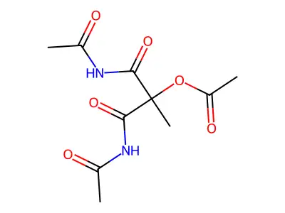 1,1-Bis(N-acetylcarbamoyl)ethyl acetate structure