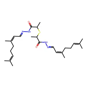2,2'-Sulfanediylbis[N'-(3,7-dimethylocta-2,6-dien-1-ylidene)propanehydrazide] structure