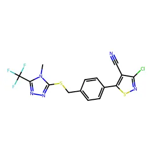 3-chloro-5-[4-({[4-methyl-5-(trifluoromethyl)-4H-1,2,4-triazol-3-yl]thio}methyl)phenyl]isothiazole-4-carbonitrile structure