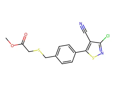 Methyl 2-{[4-(3-chloro-4-cyanoisothiazol-5-yl)benzyl]thio}acetate structure