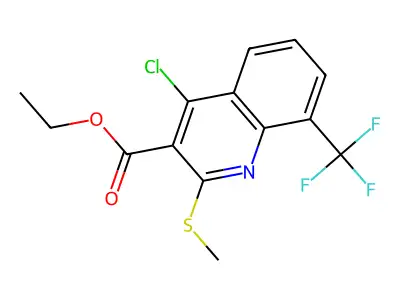 Ethyl 4-chloro-2-(methylthio)-8-(trifluoromethyl)quinoline-3-carboxylate structure