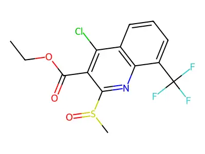 Ethyl 4-chloro-2-(methylsulphinyl)-8-(trifluoromethyl)quinoline-3-carboxylate structure