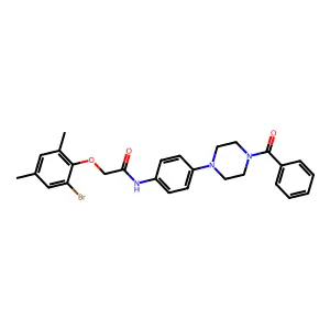 N-[4-(4-benzoylpiperazin-1-yl)phenyl]-2-(2-bromo-4,6-dimethylphenoxy)acetamide structure