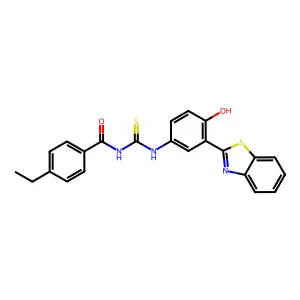 N-{[3-(1,3-benzothiazol-2-yl)-4-hydroxyphenyl]carbamothioyl}-4-ethylbenzamide structure