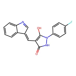 2-(4-fluorophenyl)-3-hydroxy-4-(indol-3-ylidenemethyl)-1H-pyrazol-5-one structure