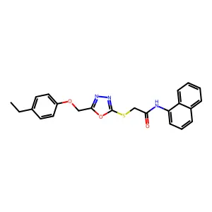 2-({5-[(4-ethylphenoxy)methyl]-1,3,4-oxadiazol-2-yl}sulfanyl)-N-(1-naphthyl)acetamide structure