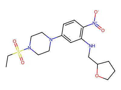 5-(4-ethylsulfonylpiperazin-1-yl)-2-nitro-N-(oxolan-2-ylmethyl)aniline structure