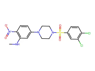 5-[4-(3,4-dichlorophenyl)sulfonylpiperazin-1-yl]-N-methyl-2-nitroaniline structure