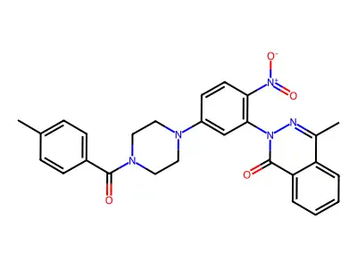 4-methyl-2-(5-{4-[(4-methylphenyl)carbonyl]piperazin-1-yl}-2-nitrophenyl)phthalazin-1(2H)-one structure