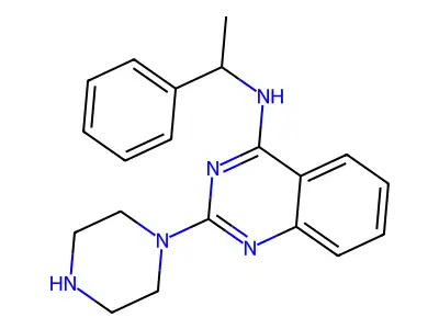 N-(1-phenylethyl)-2-(piperazin-1-yl)quinazolin-4-amine structure