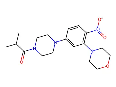 2-Methyl-1-[4-(3-morpholin-4-yl-4-nitrophenyl)piperazin-1-yl]propan-1-one structure