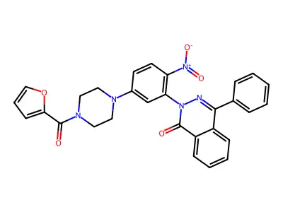 2-[5-[4-(furan-2-carbonyl)piperazin-1-yl]-2-nitrophenyl]-4-phenylphthalazin-1-one structure