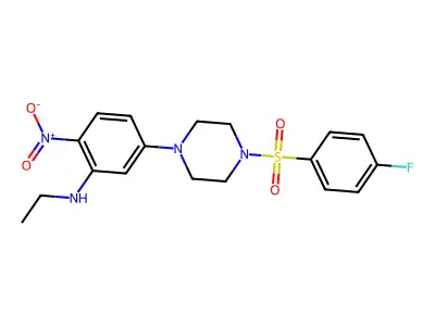 N-ethyl-5-[4-(4-fluorophenyl)sulfonylpiperazin-1-yl]-2-nitroaniline structure