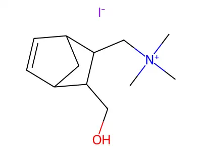[3-(Hydroxymethyl)-2-bicyclo[2.2.1]hept-5-enyl]methyl-trimethyl-ammonium structure