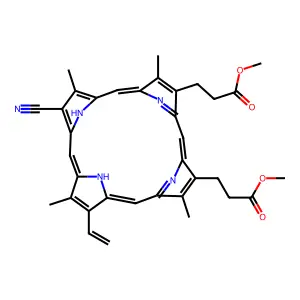 methyl 3-[8-cyano-13-ethenyl-18-(3-methoxy-3-oxopropyl)-3,7,12,17-tetramethyl-22,23-dihydroporphyrin-2-yl]propanoate structure