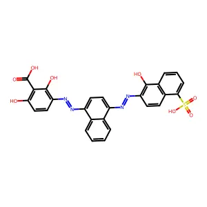 2,6-Dihydroxy-3-((4-((1-hydroxy-5-sulfo-2-naphthyl)diazenyl)-1-naphthyl)diazenyl)benzoic acid structure