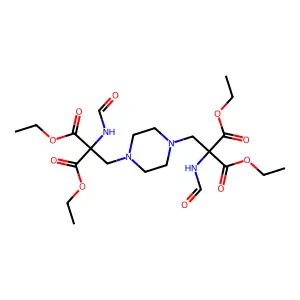 Tetraethyl 2,2'-(1,4-piperazinediyldimethyl)bis(2-formamidomalonate) structure