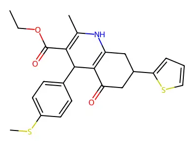 ethyl 2-methyl-4-[4-(methylsulfanyl)phenyl]-5-oxo-7-(thiophen-2-yl)-1,4,5,6,7,8-hexahydroquinoline-3-carboxylate structure