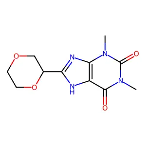 8-(1,4-dioxan-2-yl)-1,3-dimethyl-3,7-dihydro-1H-purine-2,6-dione structure
