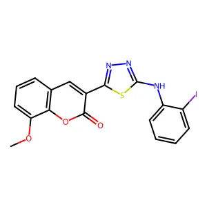 3-[5-(2-Iodoanilino)-1,3,4-thiadiazol-2-yl]-8-methoxy-2H-1-benzopyran-2-one structure