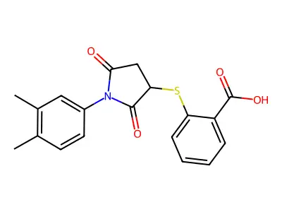 2-{[1-(3,4-Dimethylphenyl)-2,5-dioxo-3-pyrrolidinyl]thio}benzoic acid structure