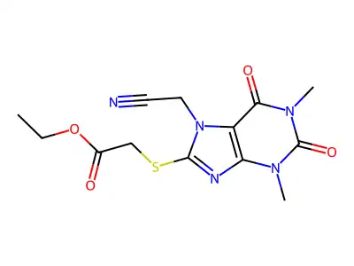 ETHYL {[7-(CYANOMETHYL)-1,3-DIMETHYL-2,6-DIOXO-2,3,6,7-TETRAHYDRO-1H-PURIN-8-YL]SULFANYL}ACETATE structure