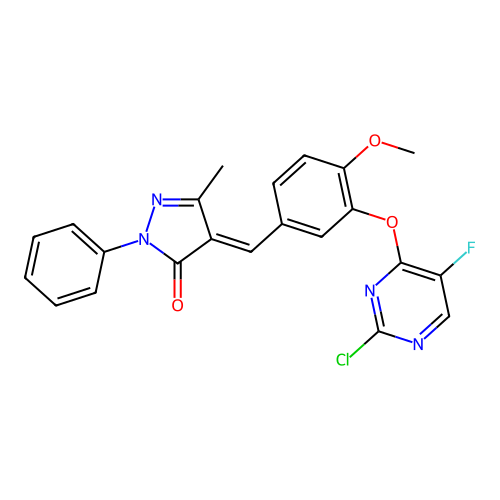 (4E)-4-[[3-(2-chloro-5-fluoropyrimidin-4-yl)oxy-4-methoxyphenyl]methylidene]-5-methyl-2-phenylpyrazol-3-one structure