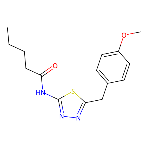 N-[5-(4-methoxybenzyl)-1,3,4-thiadiazol-2-yl]pentanamide structure