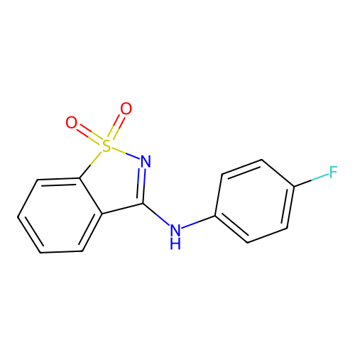 N-(4-fluorophenyl)-1,2-benzothiazol-3-amine 1,1-dioxide structure