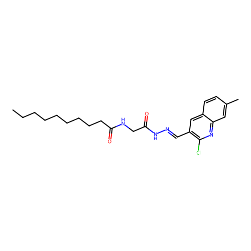 N-[[(2-chloro-7-methyl-quinolin-3-yl)methylideneamino]carbamoylmethyl]decanamide structure