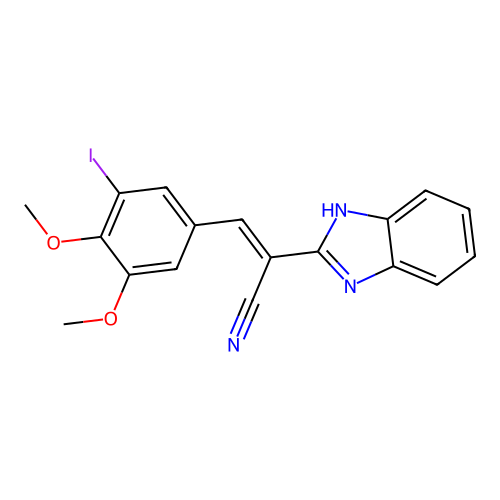 (E)-2-(1H-benzimidazol-2-yl)-3-(3-iodo-4,5-dimethoxyphenyl)prop-2-enenitrile structure