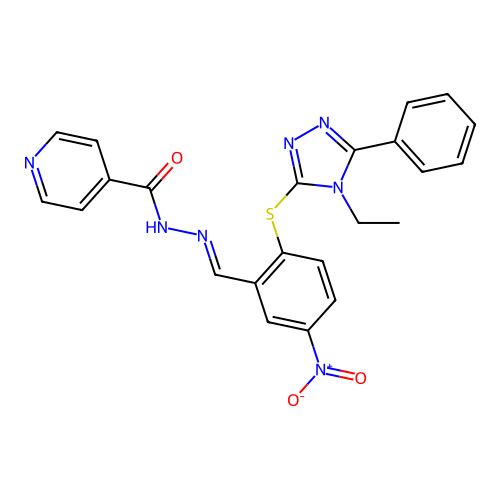 (E)-N'-(2-((4-ethyl-5-phenyl-4H-1,2,4-triazol-3-yl)thio)-5-nitrobenzylidene)isonicotinohydrazide structure