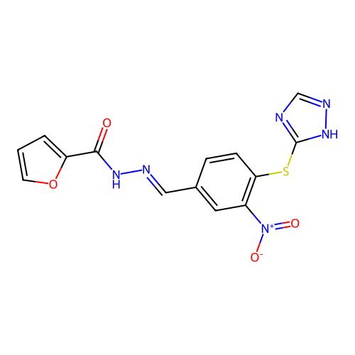 (E)-N'-(4-((4H-1,2,4-triazol-3-yl)thio)-3-nitrobenzylidene)furan-2-carbohydrazide structure