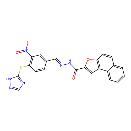 N'-(4-((4H-1,2,4-triazol-3-yl)thio)-3-nitrobenzylidene)naphtho[2,1-b]furan-2-carbohydrazide structure