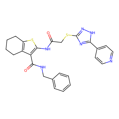 N-benzyl-2-[({[5-(pyridin-4-yl)-4H-1,2,4-triazol-3-yl]sulfanyl}acetyl)amino]-4,5,6,7-tetrahydro-1-benzothiophene-3-carboxamide structure
