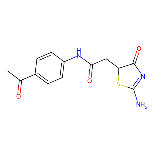 N-(4-acetylphenyl)-2-(2-amino-4-oxo-1,3-thiazol-5-yl)acetamide structure